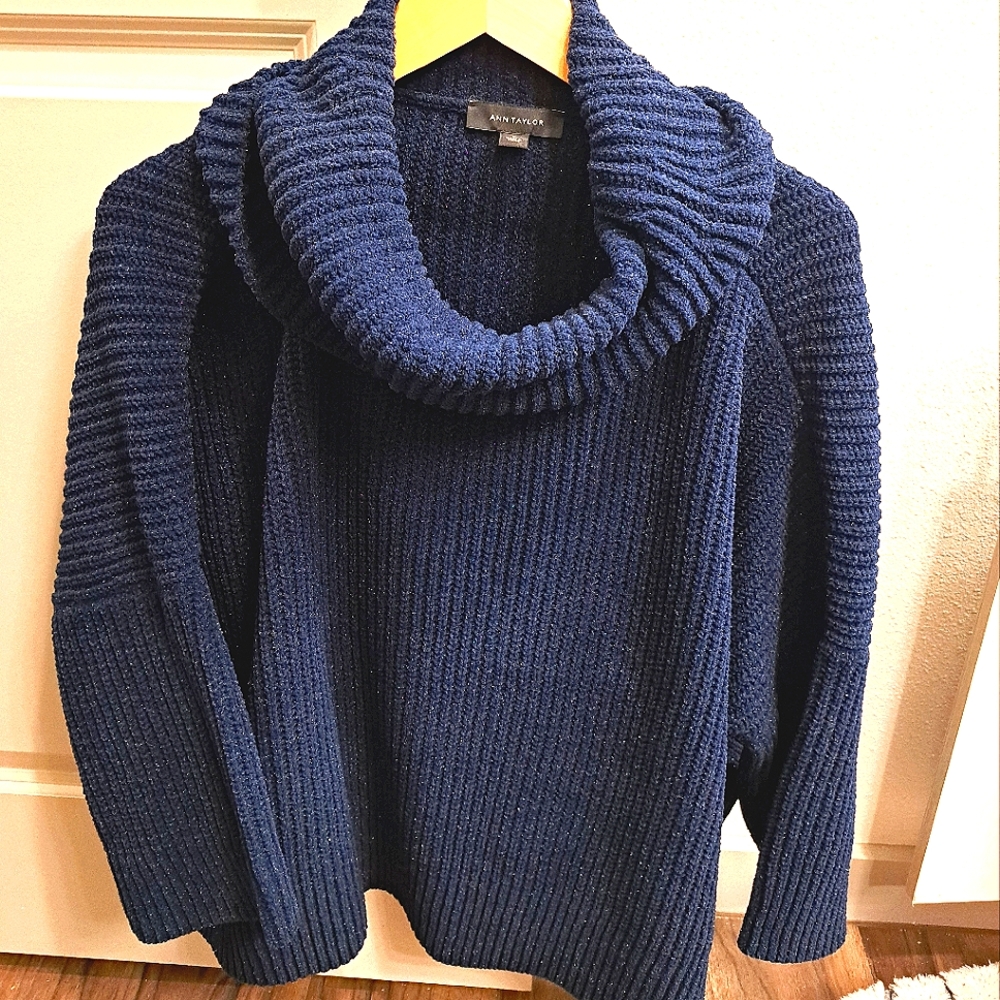 Ann Taylor Cowl Neck Sweater Navy